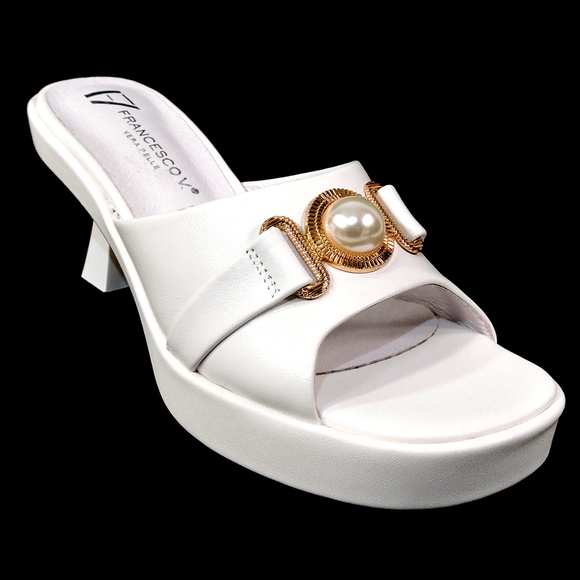 FRANCESCO V. 🇮🇹 WOMEN'S WHITE SOFT LEATHER PLATFORM COMFORT MULES - Picture 1 of 8